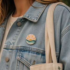 Bedrukte 31mm button gedragen op kleding