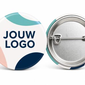 Ronde button 56mm met speld bedrukt met logo