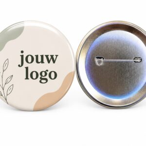 Grote ronde button 75mm met speld bedrukt