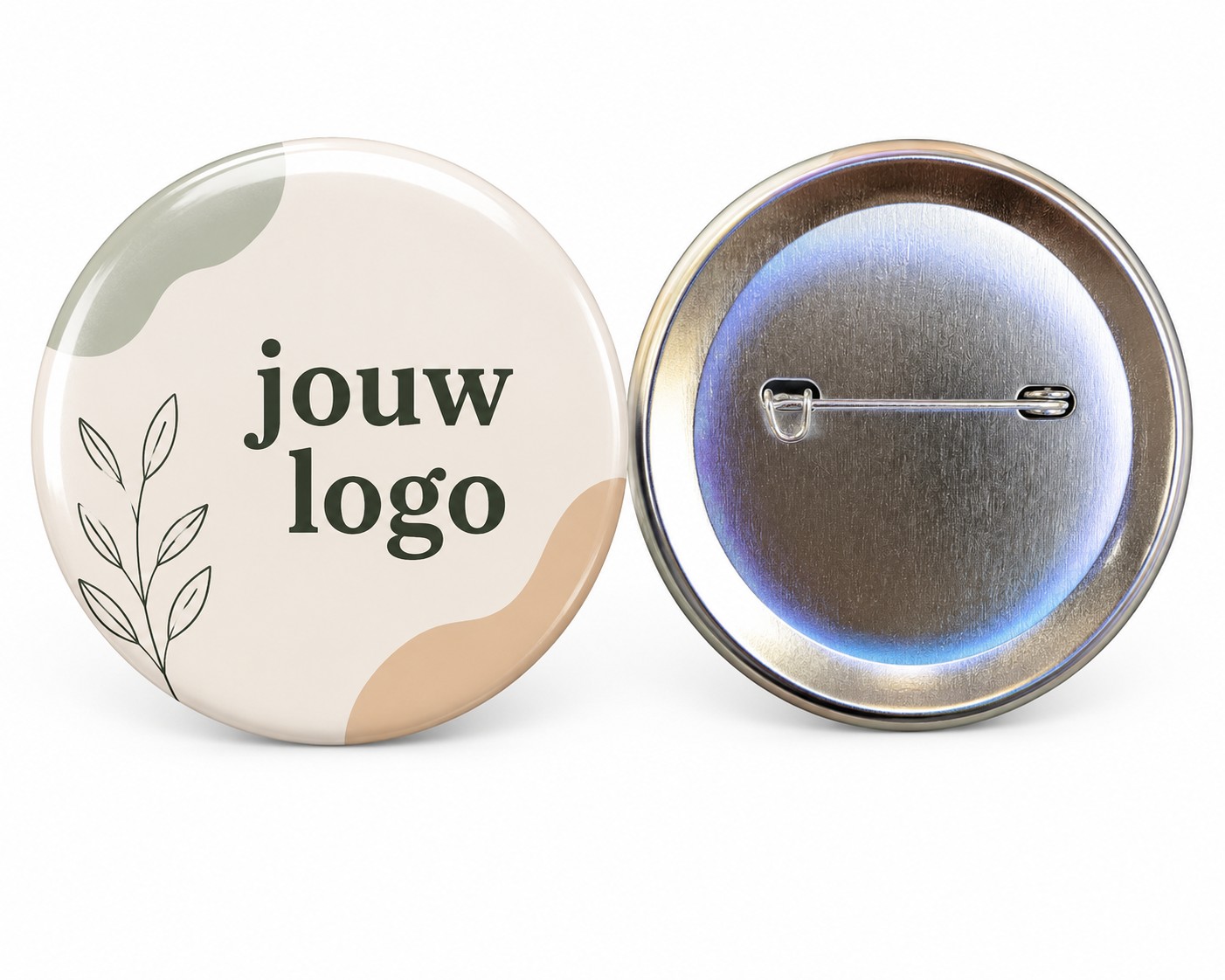 Grote ronde button 75mm met speld bedrukt
